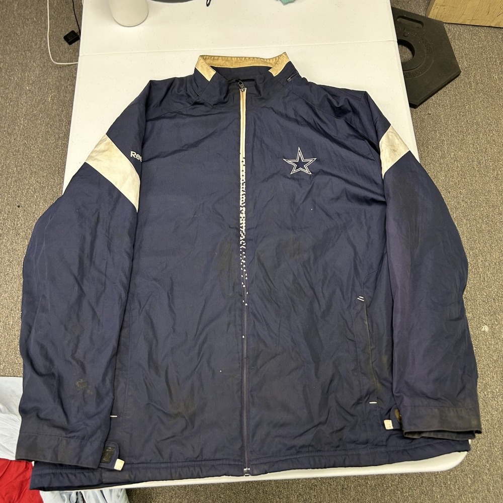 Reebok Dallas Cowboys Jacket Mens 2XL Navy Blue Full Zip Windbreaker NFL Star